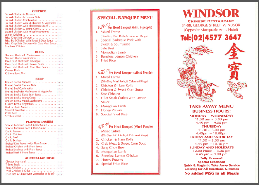 Windsor Chinese Restaurant Street, Windsor, NSW White Pages®